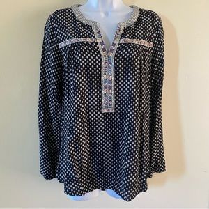 Vintage Skies Are Blue Women's Long Sleeve Black & White Blouse Size L Large